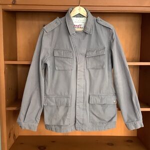 TNA Aritzia Utility Jacket Grey Military Style Floral Lined Coat Size L Y2K 2000